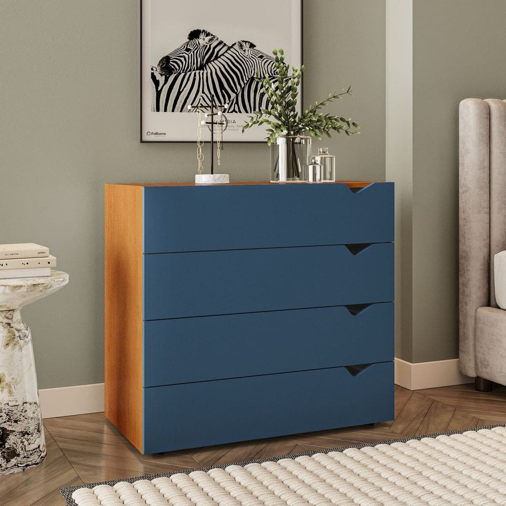 Cômoda 4 Gavetas 83,8cm X 90cm Porto Freijó/Azul