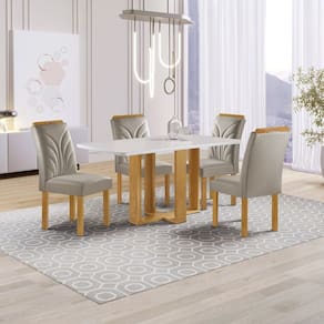 Conjunto Mesa Isadora 120cmx90cm com 4 Cadeiras Carolina Tampo Smart Plus com Vidro Cinamomo/Off White/Bege Claro