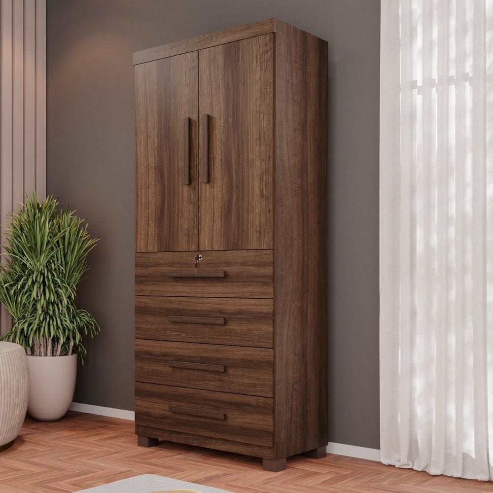 Guarda-roupa 2 Portas 4 Gavetas Ilhéus Espresso Móveis Imbuia