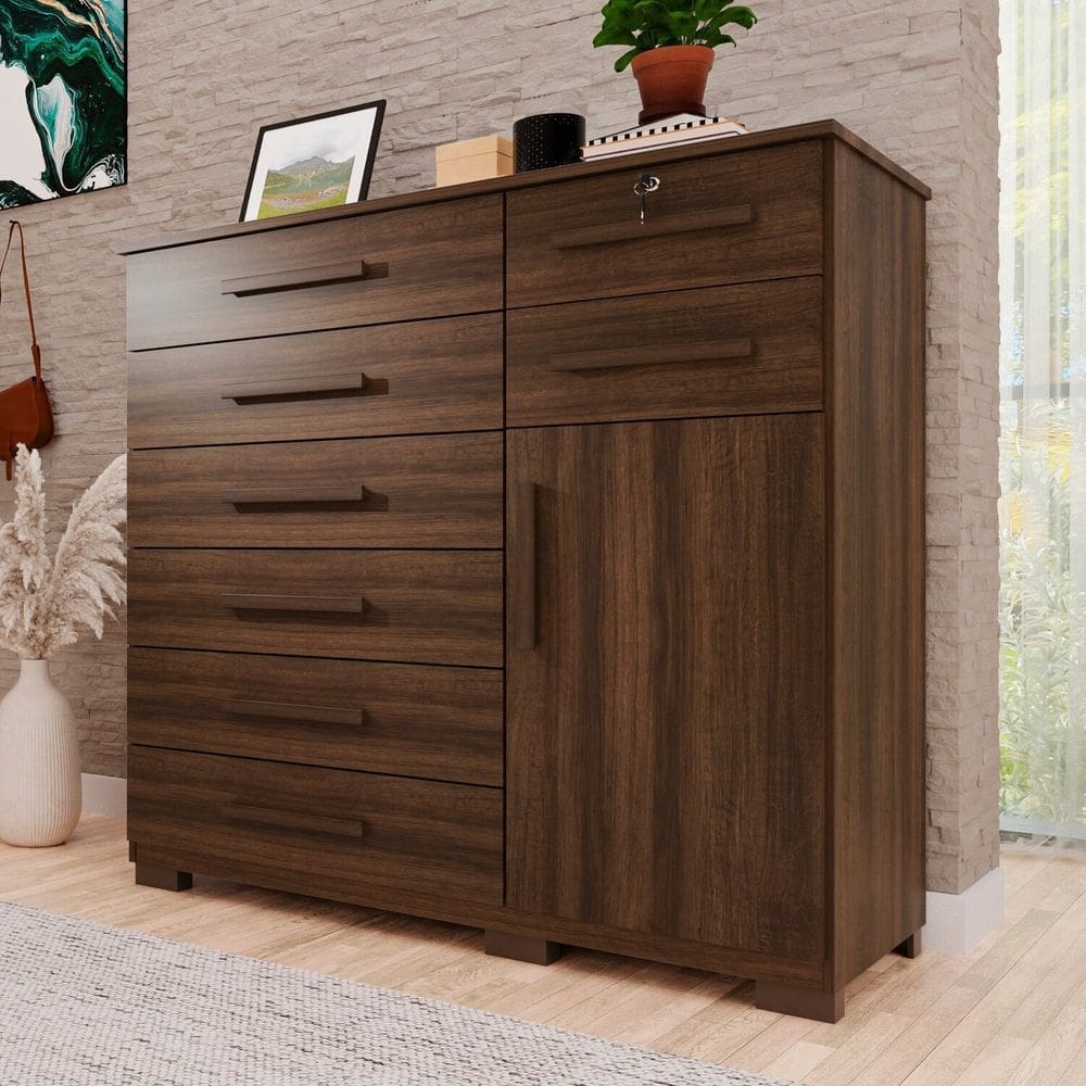 Cômoda para Quarto 1 Portas 8 Gavetas Ônix Expresso Móveis Imbuia