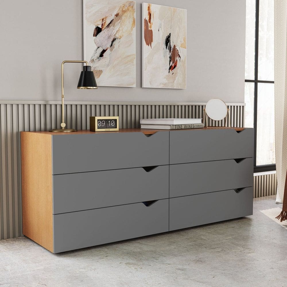 Cômoda 6 Gavetas 63,1x150,1x46 Cm Porto Freijó/Cinza