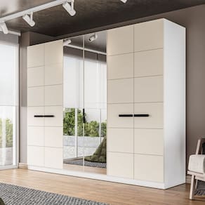 Guarda Roupa 6 Portas 4 Gavetas com Espelho Lisboa Branco/Creme