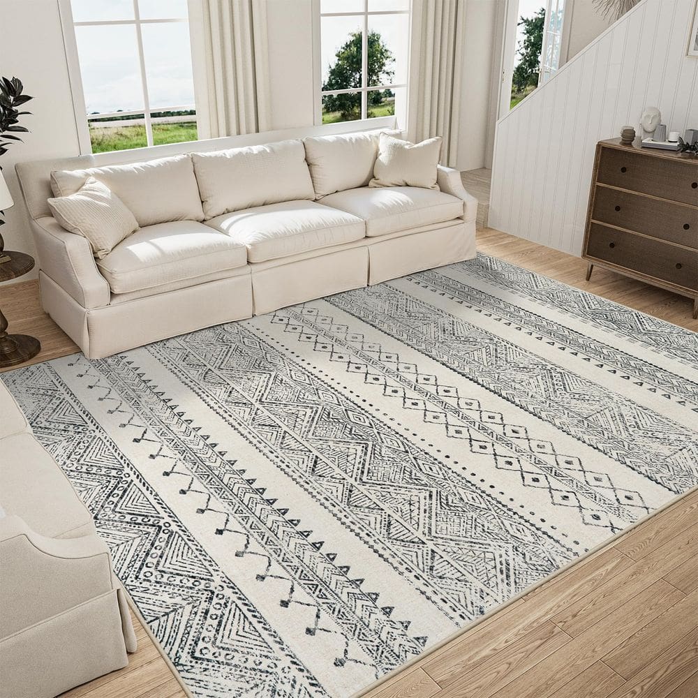 Tapete Area Tosuoka Large Lavável 120x180cm Cinza Profundo/Creme