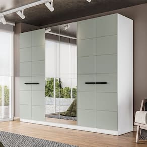 Guarda Roupa 6 Portas 4 Gavetas com Espelho Lisboa Branco/Verde