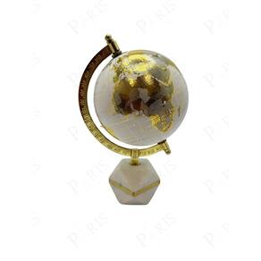 Globo Terrestre Decorativo em Metal e Mámore Dourado 24cm 15557-PL
