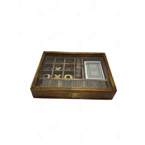 Peça Decorativa Jogo da Velha e Cartas com Estojo de Madeira e Metal 15566-PL