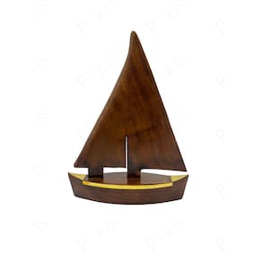 Peça Decorativa Barco em Madeira e Metal Dourado 34cm 15564-PL