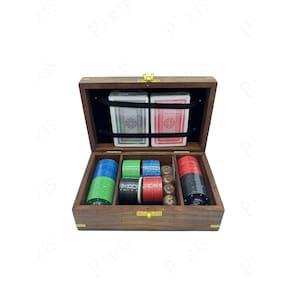 Peça Decorativa Jogo de Cartas e Poker em Madeira e Metal Dourado 15548-PL