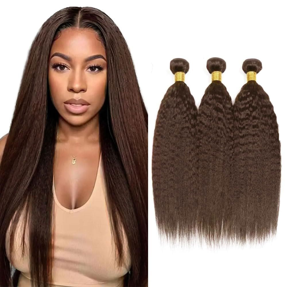 Pacotes de cabelo WuvusNM #4 Kinky Straight Brown 50-60cm 3x100g