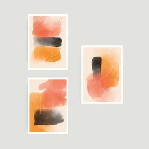 Kit 3 Quadros Abstratos Laranja E Preto 45X34 Vidro Branca