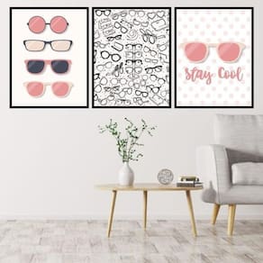 Kit 3 Quadros Óculos - Stay Cool 60X40Cm Moldura Preta