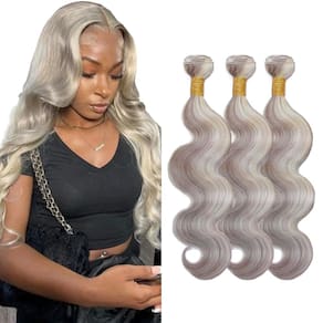 Pacotes de cabelo HuxoWax Grey Highlight Body Wave 14 16 18"