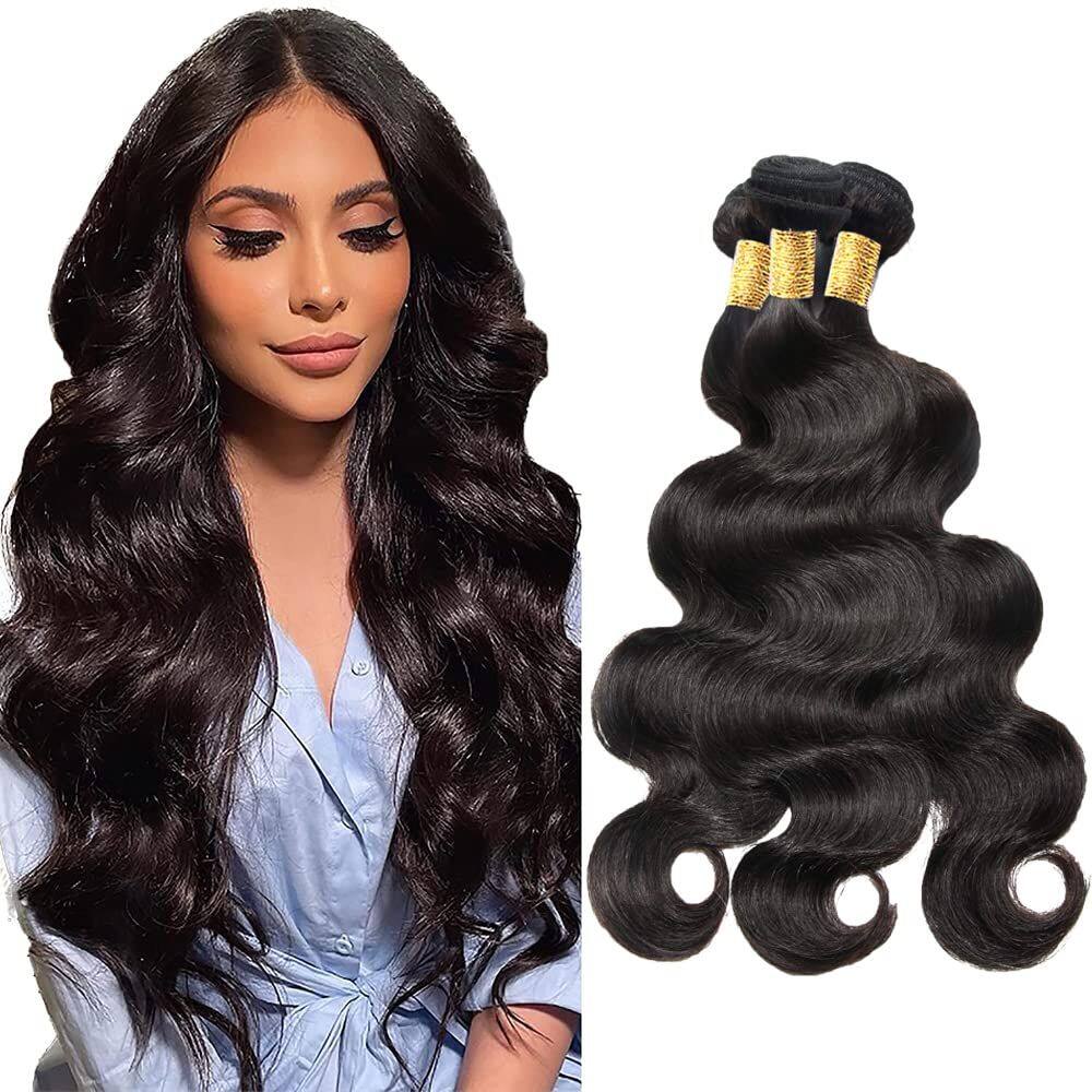Extensões de cabelo NiegMeag Color 1B Body Wave 3 pacotes de 40 cm