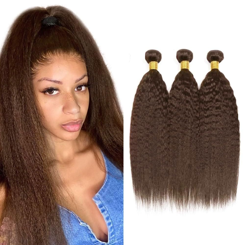 Pacotes de cabelo WuvusNM Dark Brown Kinky Straight 3x 40cm-50cm