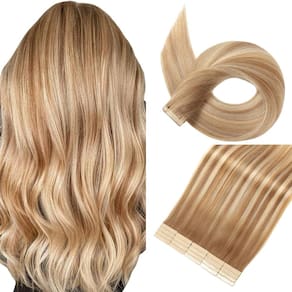 Fita adesiva em extensões de cabelo YNSNR Middle Brown w/ Dark Blonde 18"