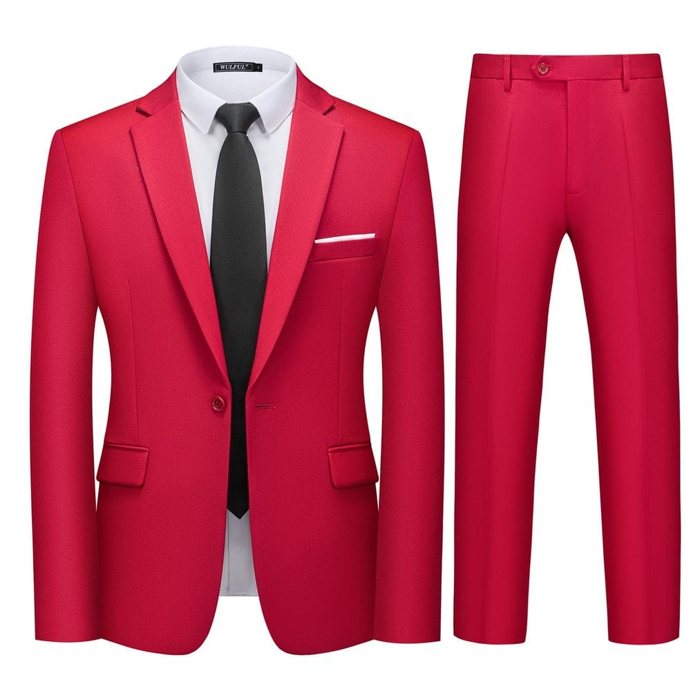 Conjunto de roupas WULFUL, blazer masculino Slim Fit One Button, vermelho