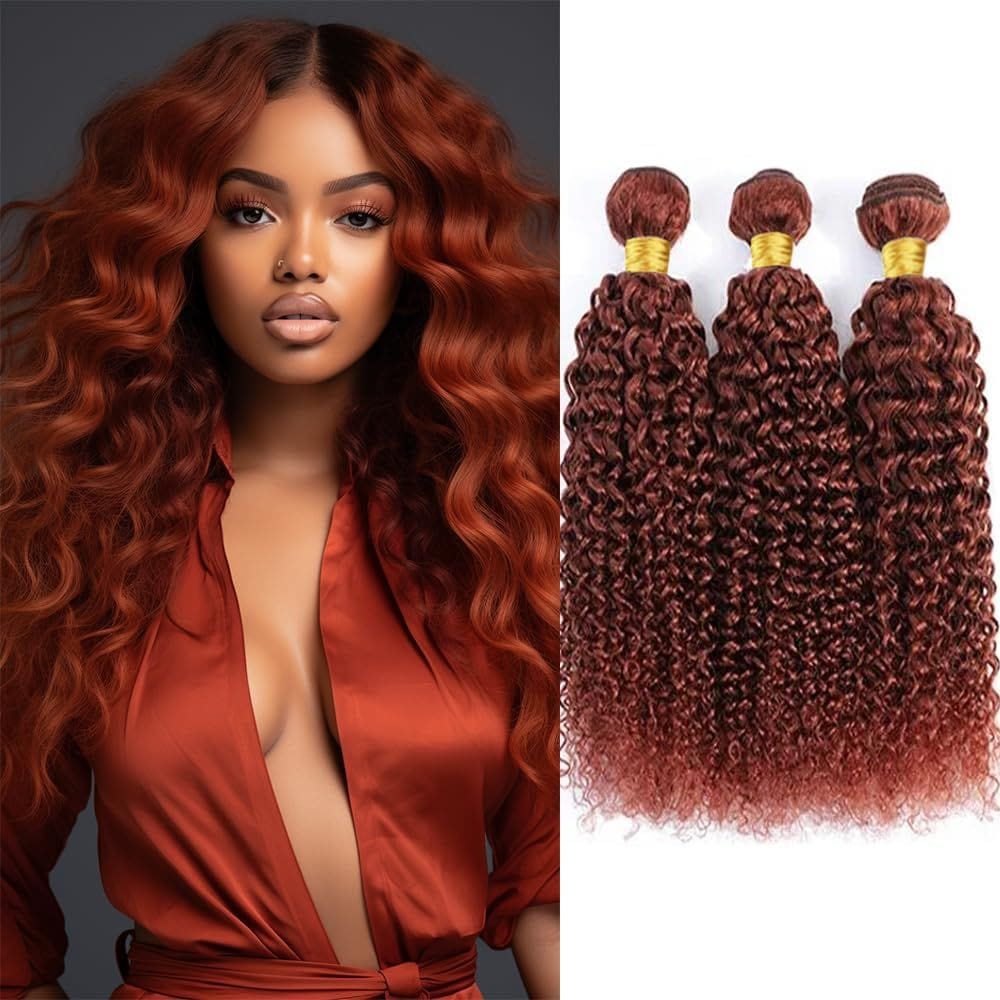 Pacotes de cabelo Yuksoocosh Color 33 Copper Red Kinky Curly 40-50cm