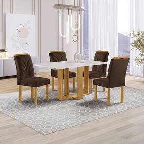 Conjunto Mesa Isadora 120cmx90cm com 4 Cadeiras Carolina Tampo Smart Plus com Vidro Cinamomo/Off White/Marrom