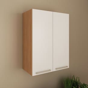 Armário Aéreo 60cm X 80cm X 31,8cm com 2 Portas Freijó/Branco