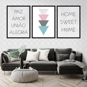 Kit 3 Quadros Paz, Amor, União E Alegria 45X34 Moldura Preta