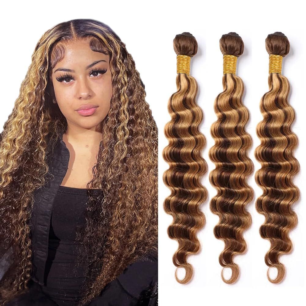 Pacotes de cabelo QEUOPE P4/27 Deep Curly Highlight Brown 40-50cm