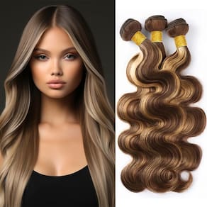 Extensões de cabelo QEUOPE Highlight Brown/Blonde Body Wave 3 Bundles