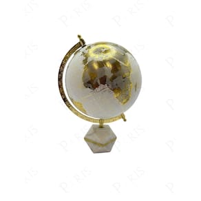 Globo Terrestre Decorativo em Metal e Mámore Dourado 33cm 15574-PL