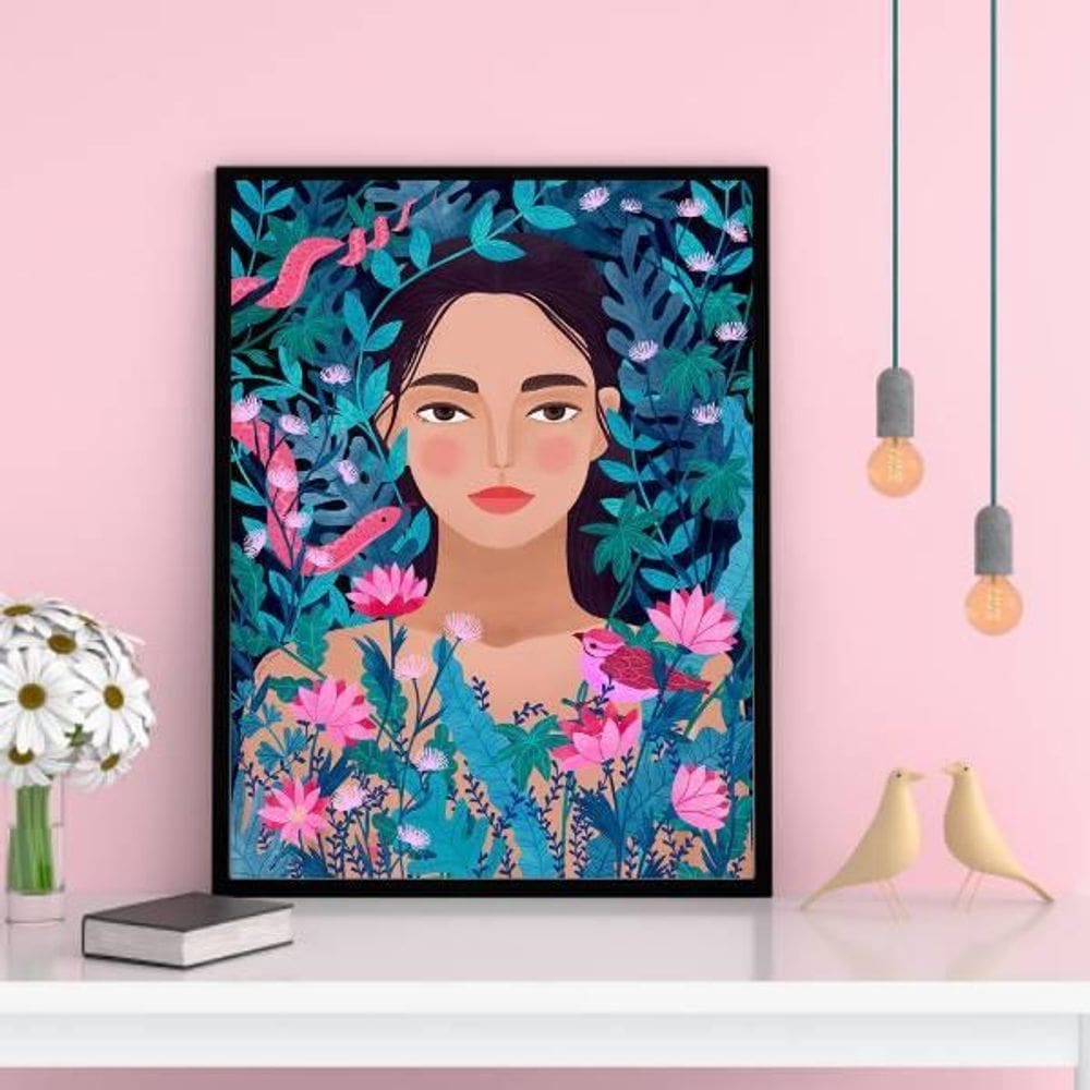 Quadro Decorativo Tropical Woman Moldura Preta 24X18Cm