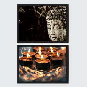 Kit Quadros Zen Buda E Velas 24X18Cm - Vidro 2 Peças