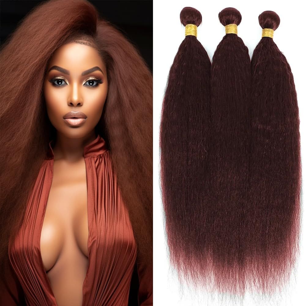 Extensões de cabelo QEUOPE Kinky Straight Copper Red Brown 33