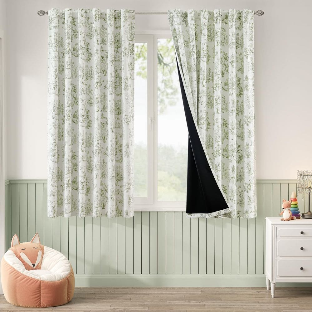 Cortinas jinchan 100% Blackout Nursery 160x160cm Verde Sálvia