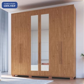 Guarda-roupa 6 Portas 3 Gavetas com Espelho Safira Cedro