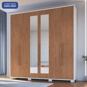 Guarda-roupa 6 Portas 3 Gavetas com Espelho Safira Branco Line/Cedro