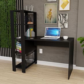 Mesa Escritório Escrivaninha 1,20m com Prateleiras Preto