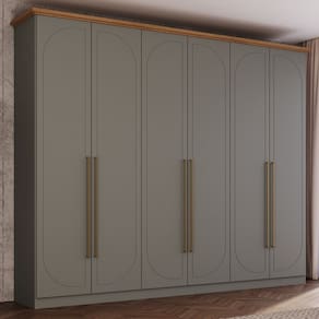 Guarda Roupa Casal Nova York 6 Portas com Amortecimento 6 Gavetas com Usinagem Espreso Móveis Cinza/Marrom
