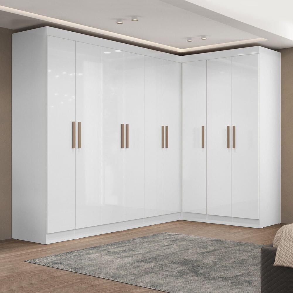 Guarda-roupa Modulado de Canto 9 Portas e 2 Gavetas Paris Branco
