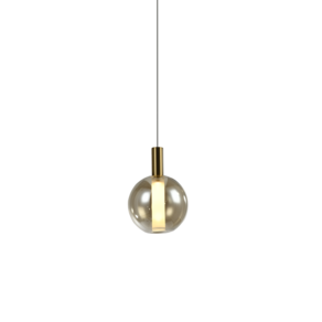 PENDENTE SPIA MODERNO EM LED DOURADO E VIDRO ÂMBAR Ø15x21CM