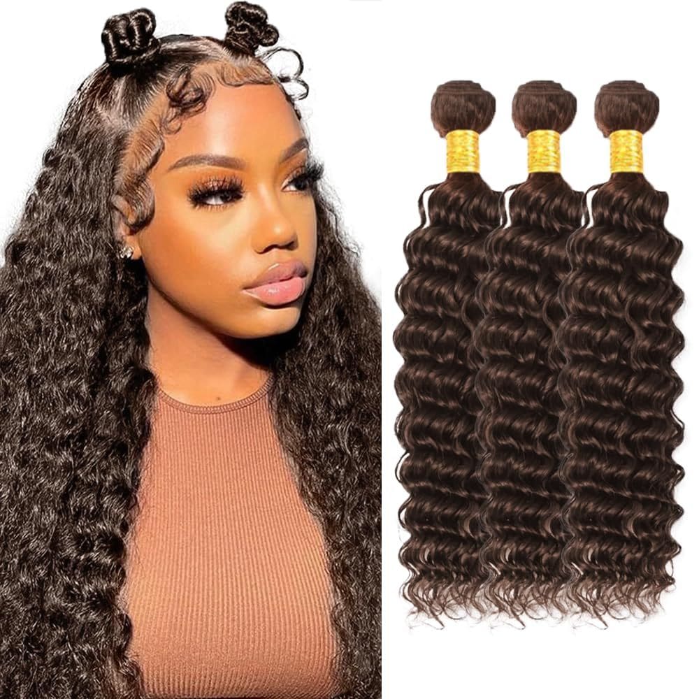 Pacotes de cabelo Wuvusnm Dark Brown Deep Wave 16 18 20 polegadas #4