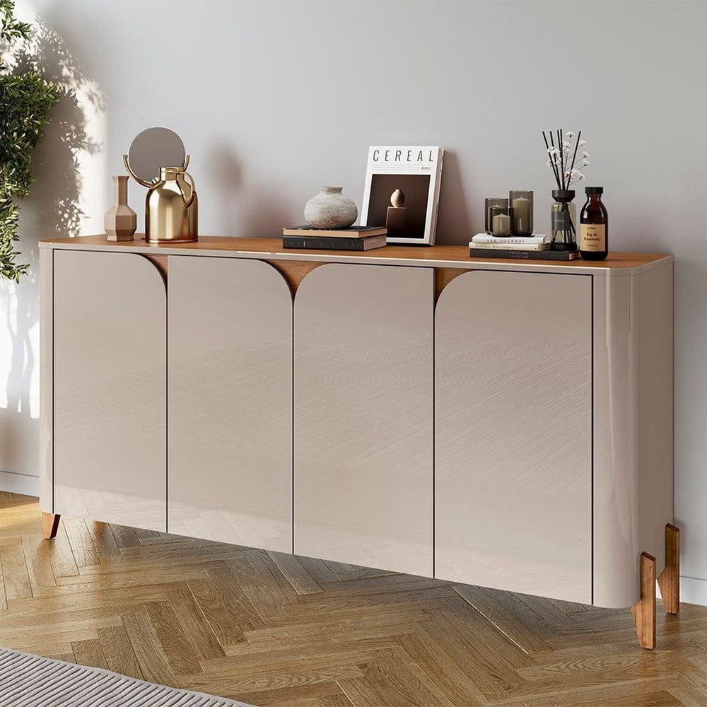 Buffet 165cm 4 Portas Pés de Madeira Maciça Memphis Off White/Cedro