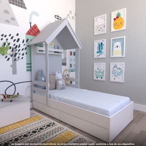 Cama Infantil Lara com Gavetas 157cm X 153cm Branco/Cinza Cristal