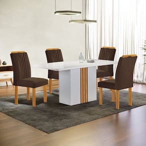 Conjunto Mesa Celeste 120cmx90cm com 4 Cadeiras Celeste Tampo Smart Plus com Vidro Off White/Cinamomo/Marrom