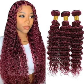 Pacotes de cabelo Vinmdonm 99J Burgundy Deep Wave 40cm 3 pacotes