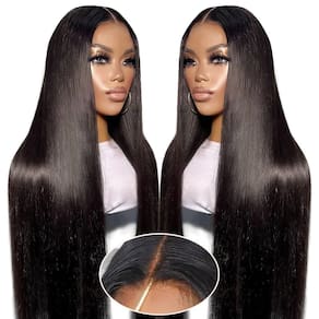 Perucas Azkiu Wear and Go, sem cola, de renda reta, 24"