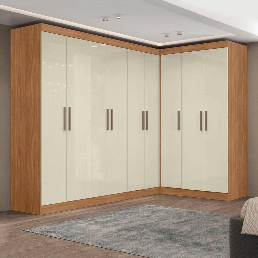 Guarda-roupa Modulado de Canto 9 Portas e 2 Gavetas Paris Cinamomo/Off White