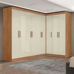 Guarda-roupa Modulado de Canto 9 Portas e 2 Gavetas Paris Cinamomo/Off White