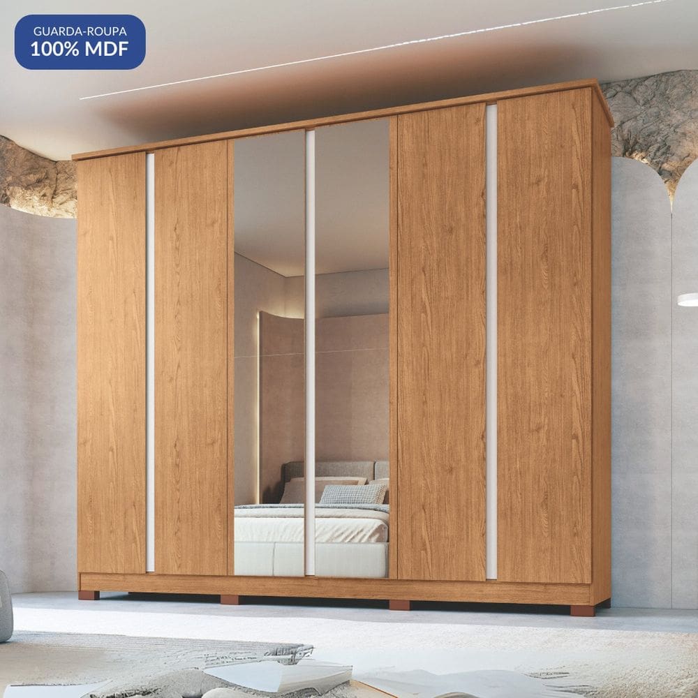 Guarda Roupa 6 Portas 4 Gavetas Zeus Cedro