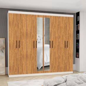 Guarda-roupa Stanley 8 Portas 4 gavetas Plus Branco/Cinamomo