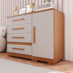 Cômoda para Quarto 1 Portas 4 Gavetas Pérola Expresso Móveis Cinamomo / Off White