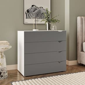 Cômoda 4 Gavetas 83,8cm X 90cm Porto Branco/Cinza