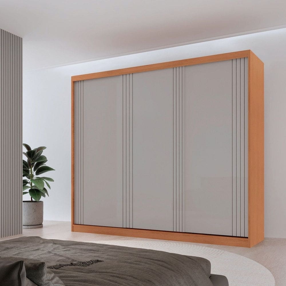 Guarda Roupa Casal Chile 100% Mdf 3 Portas de Correr Naturalle/Off White